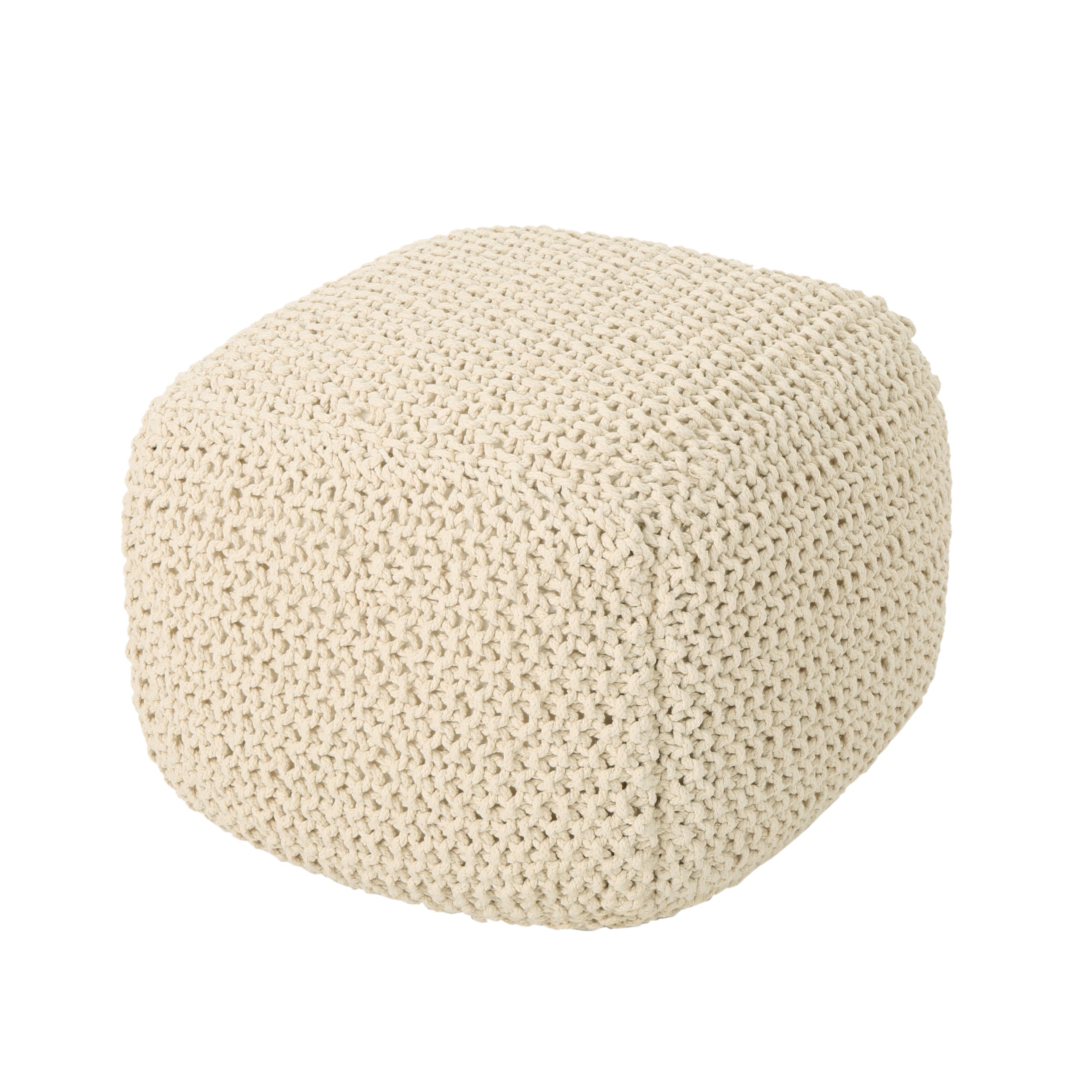 Knox Modern Boho Hand-Knitted Cotton Thread Pouf Foot Stool