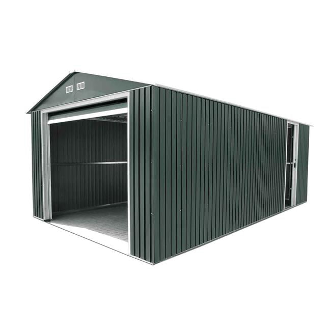 Duramax 55151 Metal Garage 12'x26' Metal Storage Shed Dark Gray with White Trim