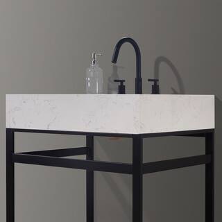 Altair Merano 30 in. W x 22 in. D x 35 in. H Bath Vanity in Matte Black with White Composite Stone Top 68030-AWAP-MB-NM