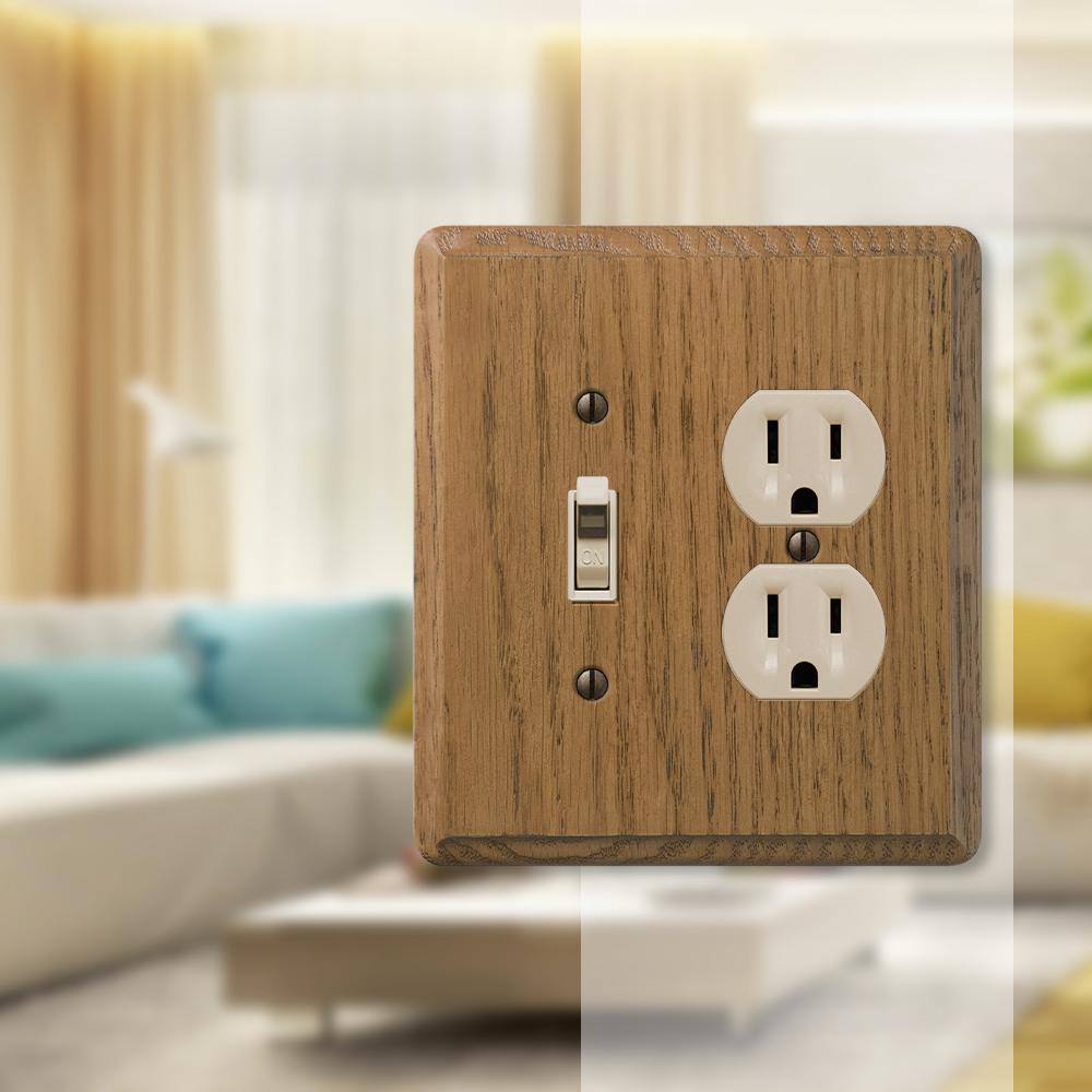 AMERELLE Contemporary 2 Gang 1-Toggle and 1-Duplex Wood Wall Plate - Medium Oak 901TD