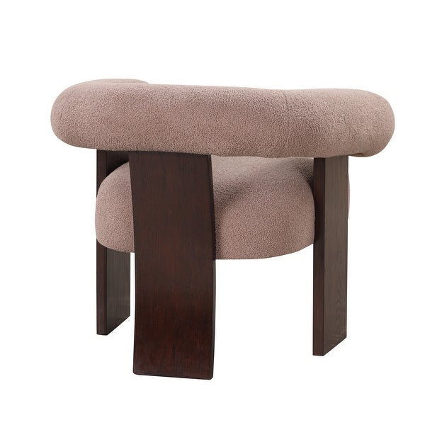 Curved Frame Accent Chair Teddy Velvet Armchair， Light Brown