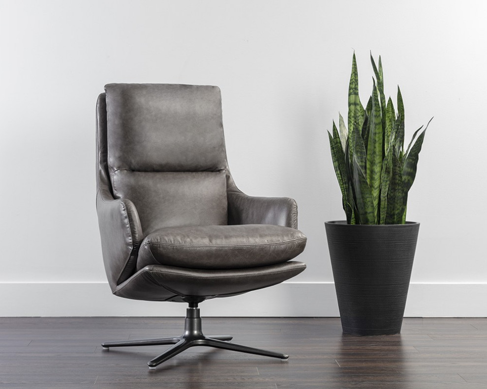 Cardona Swivel Lounge Chair  Gunmetal  Marseille Concrete Leather   Midcentury   Armchairs And Accent Chairs   by Sunpan Modern Home  Houzz