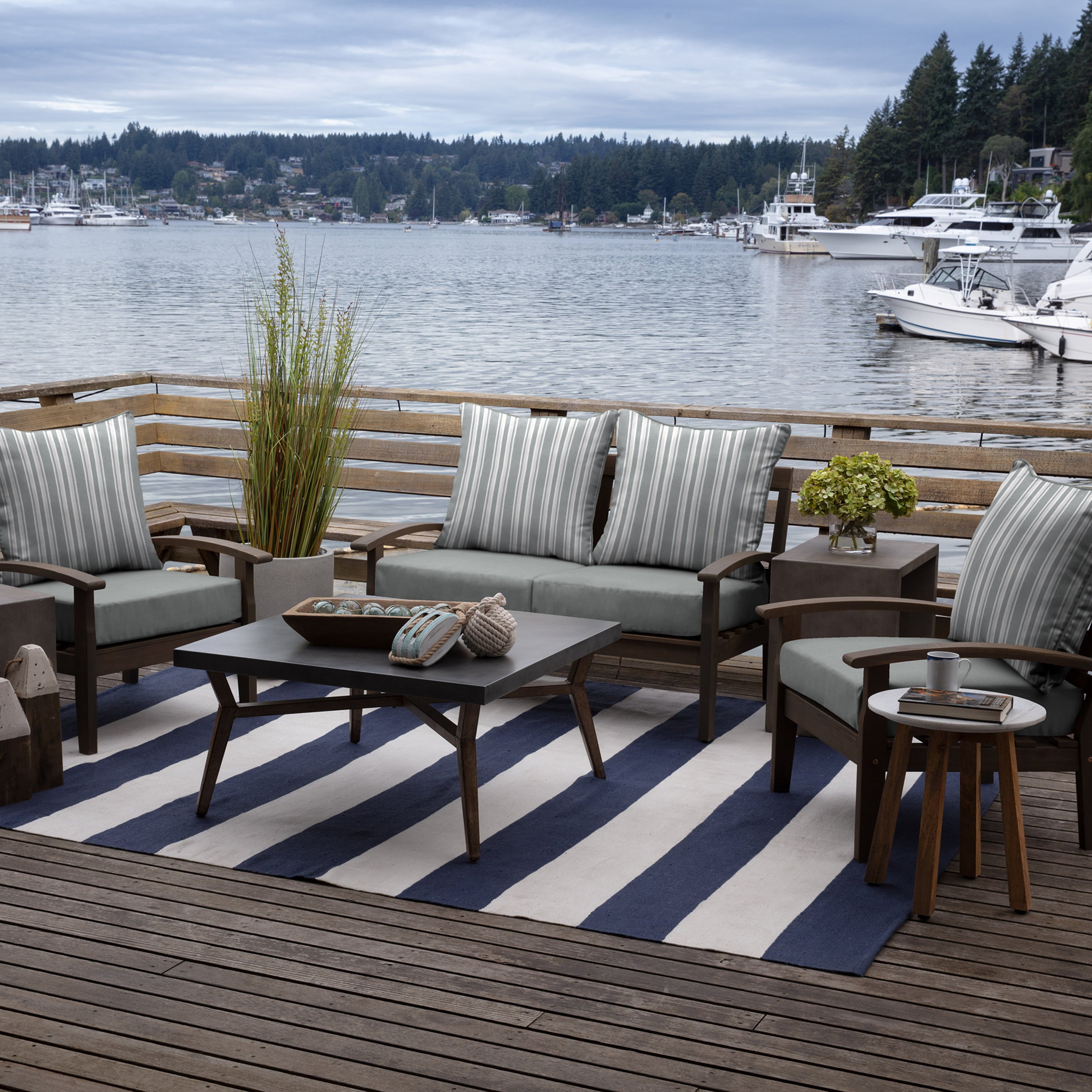 Arden Selections Oceantex Outdoor Deep Seating Cushion Set 24 x 24， Pebble Grey Stripe