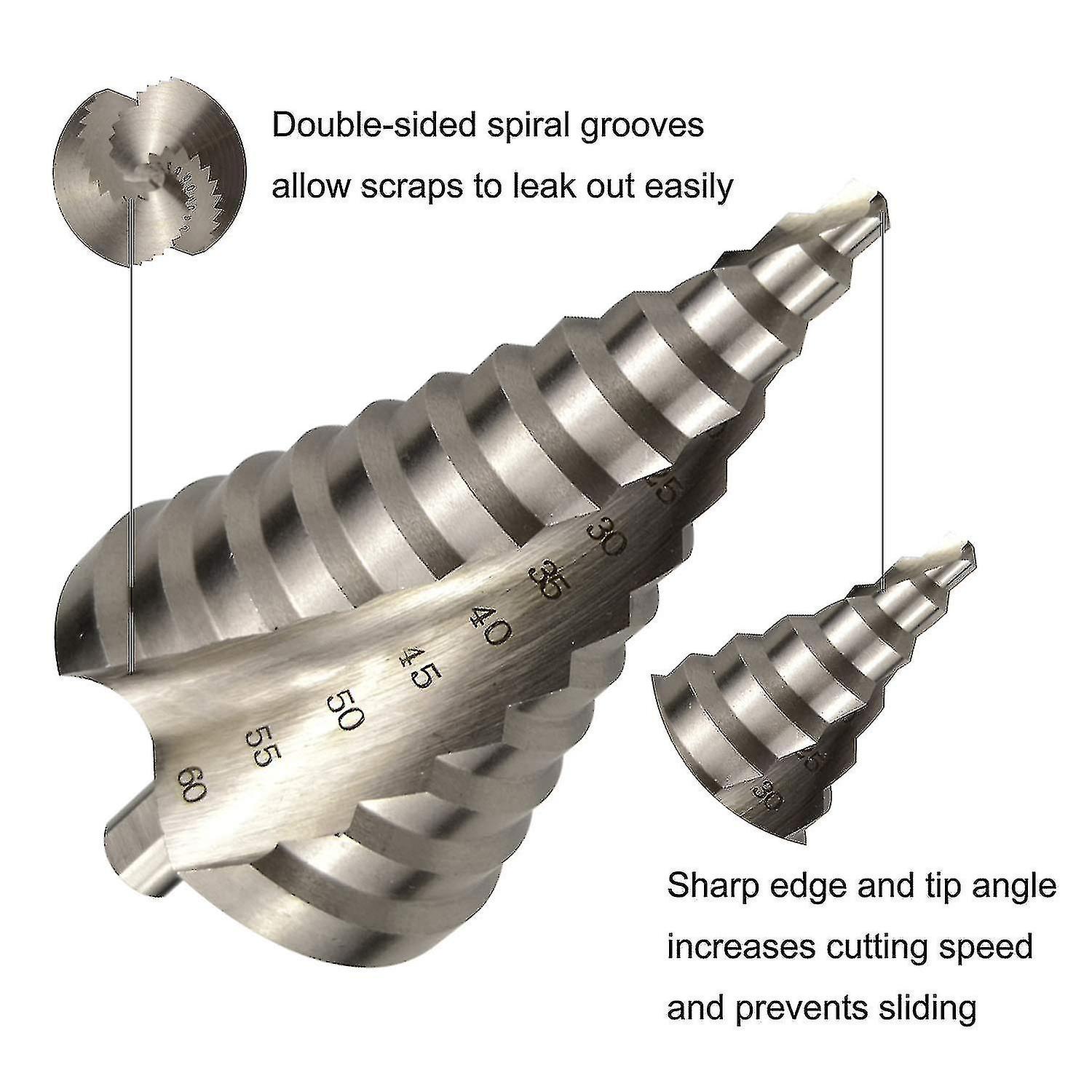 6-60mm Hss Step Drill Bit Spiral Conical Slot Countersink 12 Steps