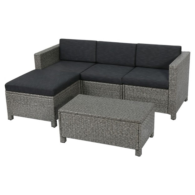 Puerta 5pc Wicker Patio Sectional Sofa Set With Cushions Multi Gray With Dark Gray Cushions Christopher Knight Home