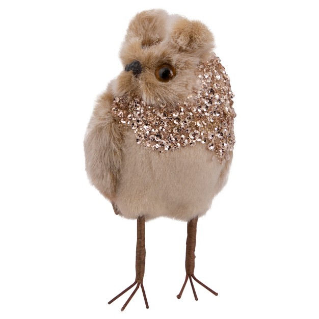 Brown Sequin Standing Owl Christmas Figurine