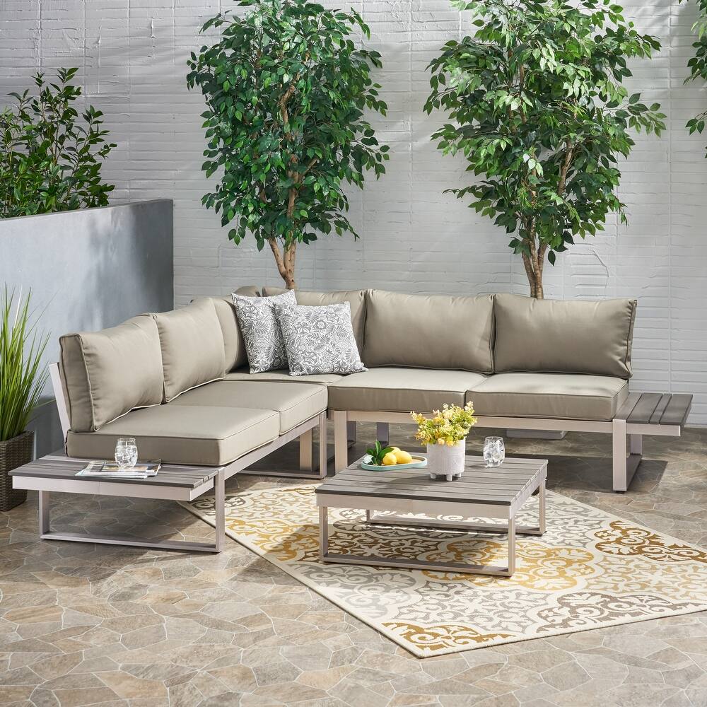 Sterling Aluminum 4 piece Sofa Set with Cushions by Christopher Knight Home