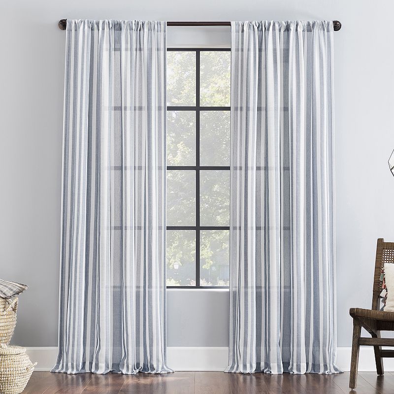 Clean Window Leno Weave Stripe Anti-Dust Sheer Window Curtain Panel