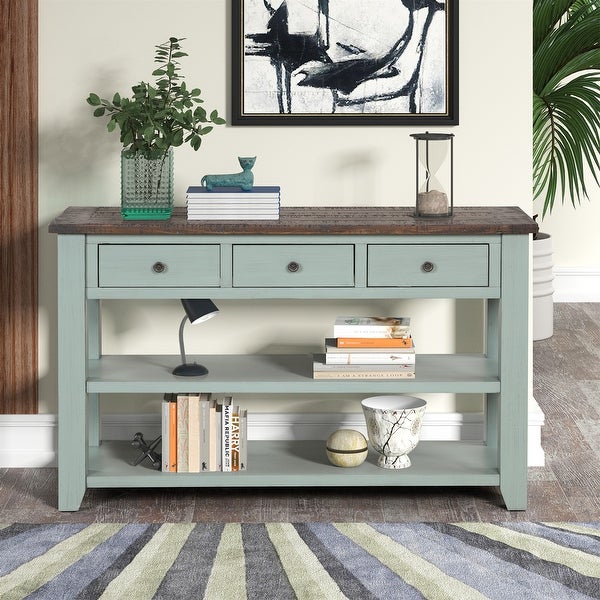 Side Table Console Table， Sofa Side Table with 3 Drawers and 2 Shelves