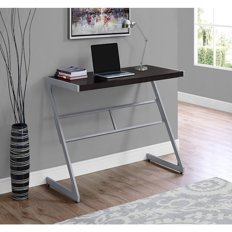 48 Umber Brown and Silver Contemporary Rectangular Computer Desk