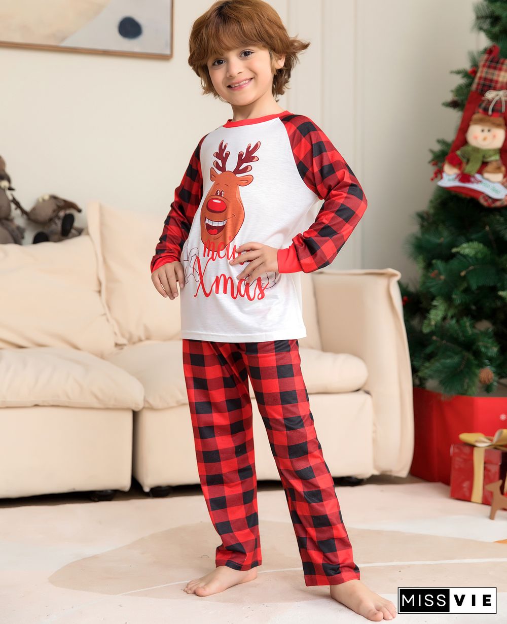 Christmas Cartoon Deer Plaid Parent-Child Sleepwear 2PCS