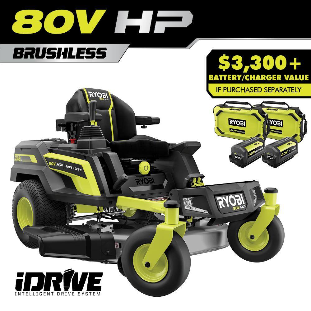 RYOBI 80V HP Brushless 42 in. Battery Electric Cordless Zero Turn Riding Mower (2) 80V Batteries (2) 40V Batteries and Charger RYRM8021