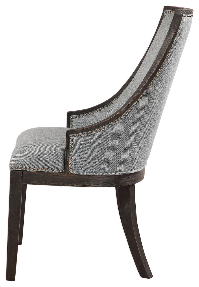 Luxe Chic Denim Dark Wood Accent Chair  Dining Side Light Blue Ebony Brass   Transitional   Dining Chairs   by My Swanky Home  Houzz