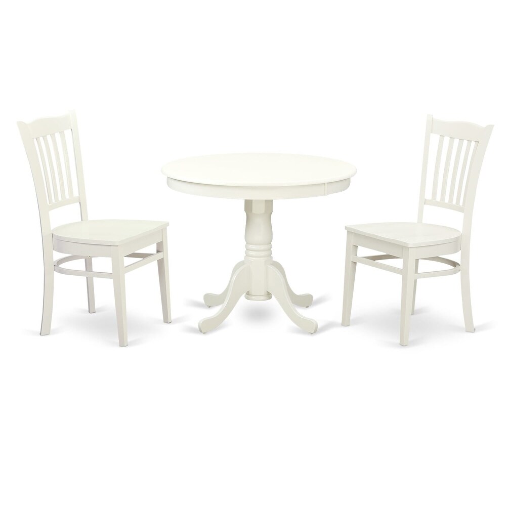 East West Furniture Kitchen Table Set  A Round Dining Room Table and Solid Wood Seat Chairs  Linen White (Pieces Options)