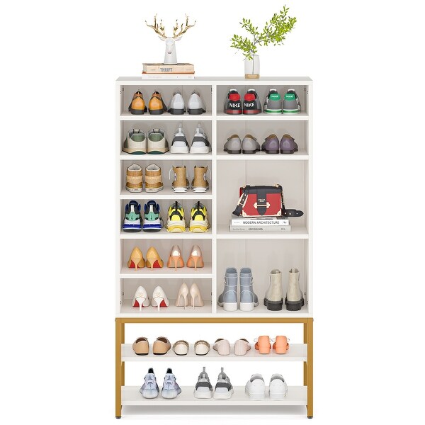 Shoe Cabinet Freestanding Shoe Rack Organizer with Storage Shelf， for Entryway， Bedroom， White and Gold - - 36983323