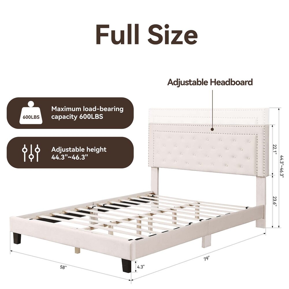 Morden Fort Full Size Bed Frame   Adjustable Headboard with Luxurious Velvet Upholstery