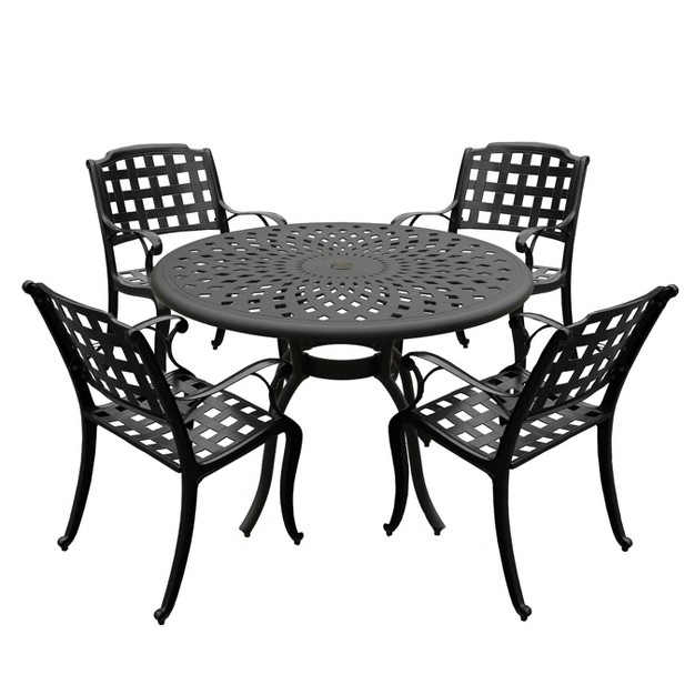 Modern Outdoor Mesh Aluminum Round Table amp Checker Chairs Uv amp Weather resistant Black Oakland Living