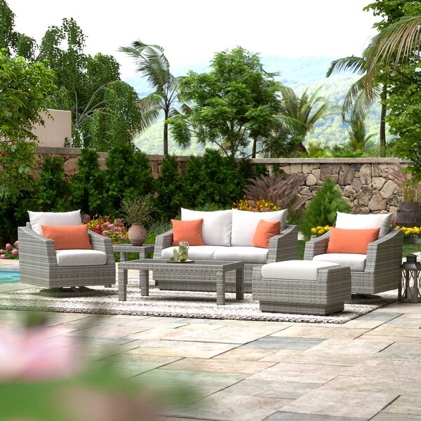 Cannes 6 Piece Sunbrella Outdoor Patio Love and Motion Club Seating Set