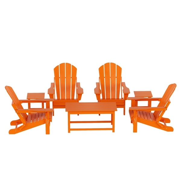 Polytrends Laguna Hdpe All Weather Outdoor Patio Foldable Adirondack Chairs Conversation Set (7Piece Set)