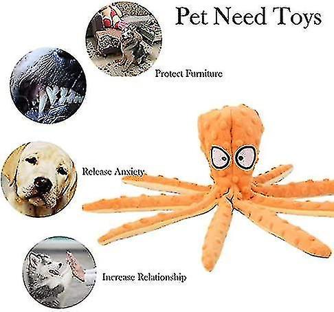 Dog Squeaky Octopus Toys- No Stuffing Plush Toy With Sounding Crinkle Paper And Squeaker Inside For