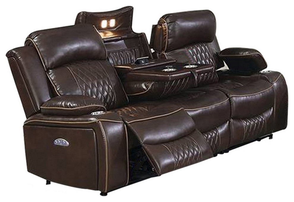 Seda 80 quotPower Reclining Sofa  USB Port  Dark Brown Vegan Faux Leather   Contemporary   Sofas   by VirVentures  Houzz