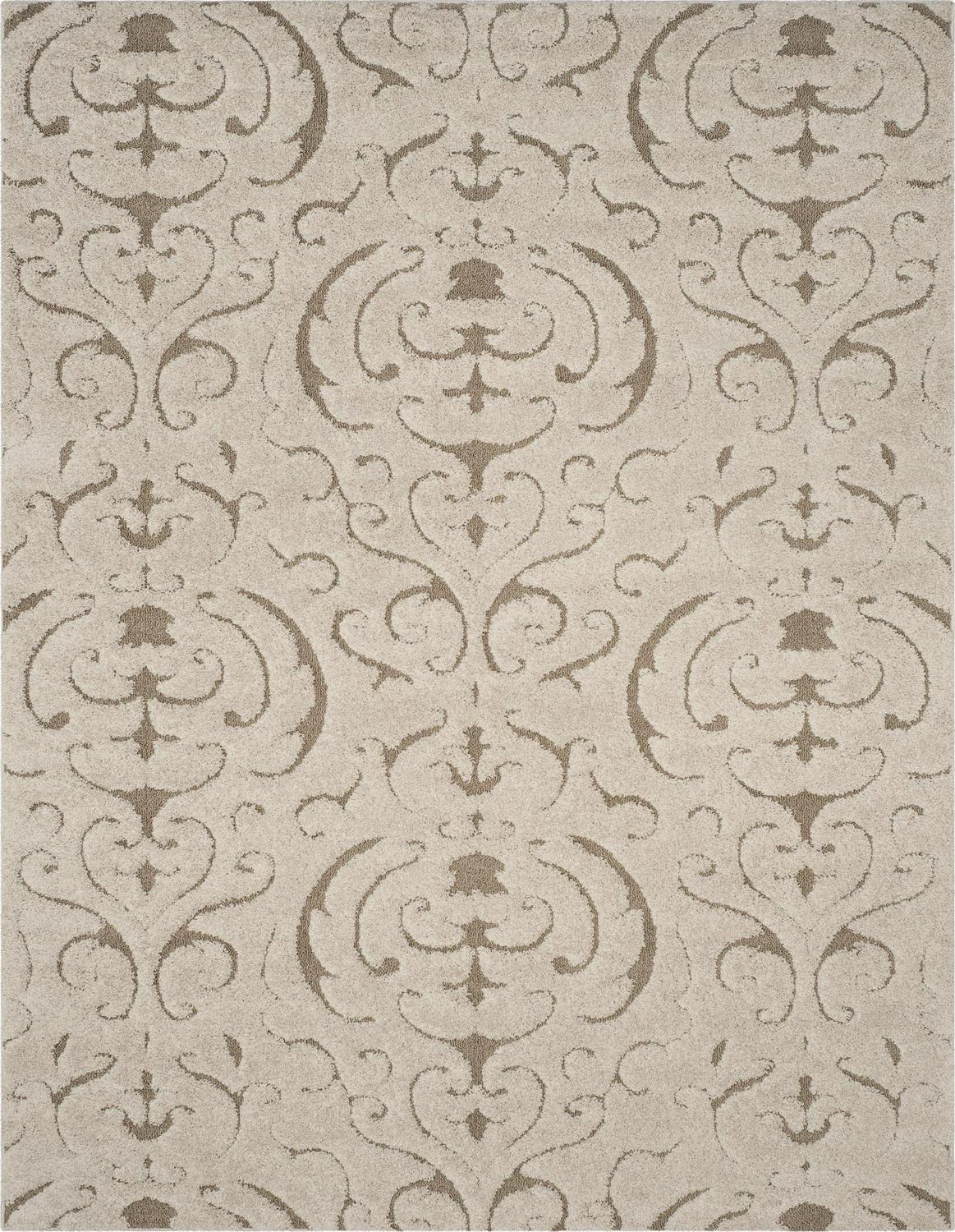 SAFAVIEH Florida Klara Damask Plush Shag Area Rug， Cream/Beige， 86 x 12and#8242;