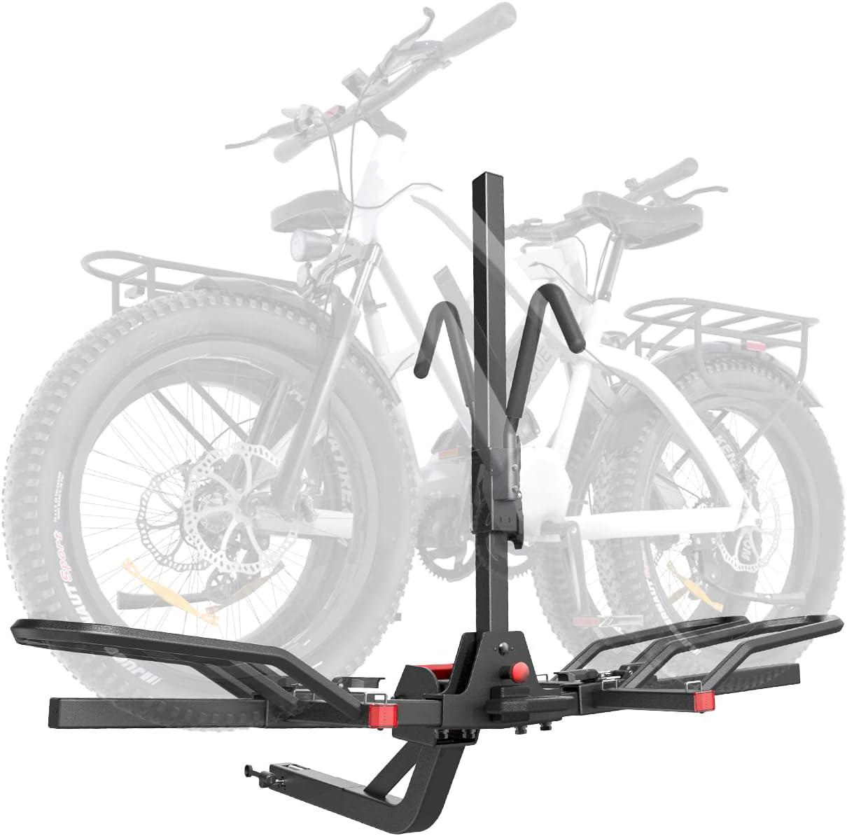 2 Hitch Mounted E-Bike Rack, Carries 2 Bikes up to 90 lbs Each for Standard, Fat Tire, Electric Bicycles-Heavy Duty, Foldable and Tilting Ebike Rack for Car, Truck, SUV, Easy to Install