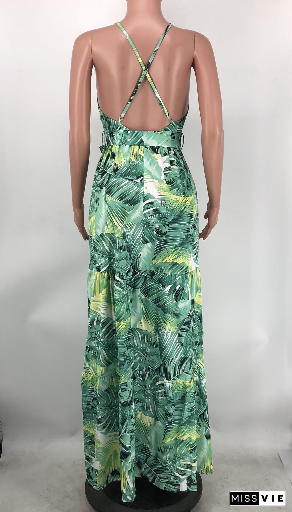 Sexy Floral Print Spaghetti Strap Backless Maxi Dress