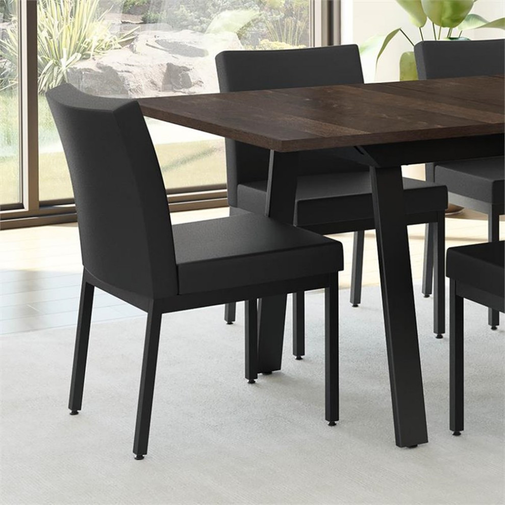 Amisco Perry Dining Chair (Set of 2)   Black Faux Leather / Black Metal   Transitional   Dining Chairs   by Homesquare  Houzz