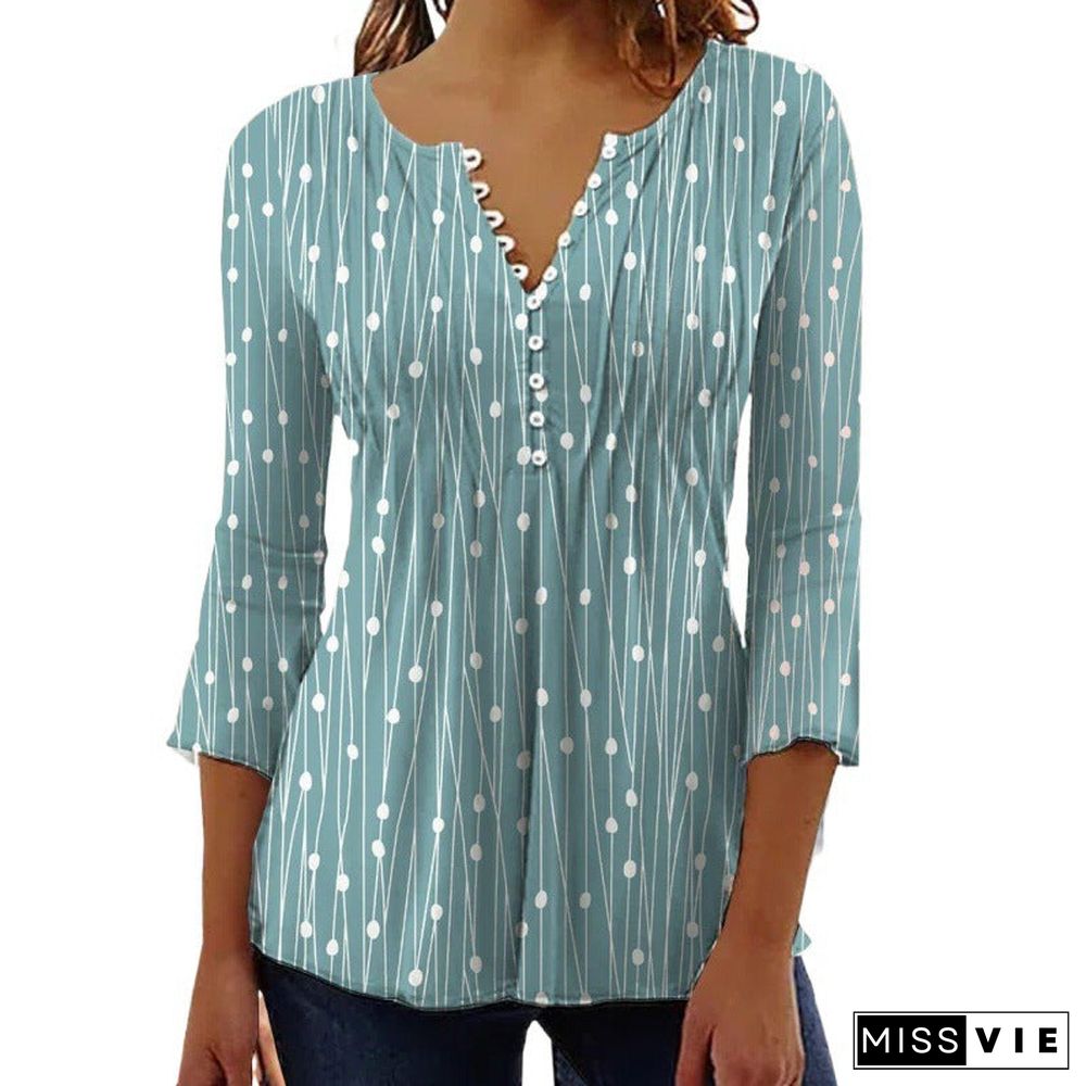 Women's Autumn Trendy V-neck Printed Long-sleeved Blouses