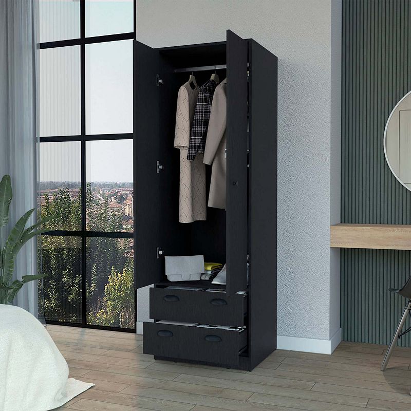 Denton Armoire with 2-Drawers and Hanging Rod