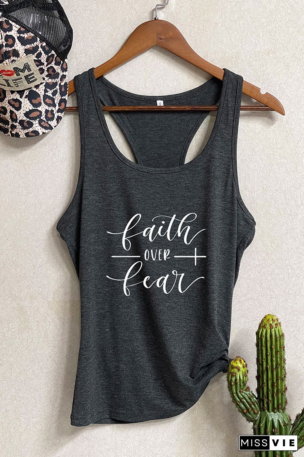 Faith Over Fear Printed Sleeveless Tank Top Wholesale