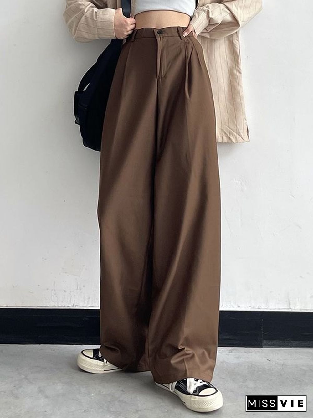 Basic Casual Straight Leg Tailored Pants