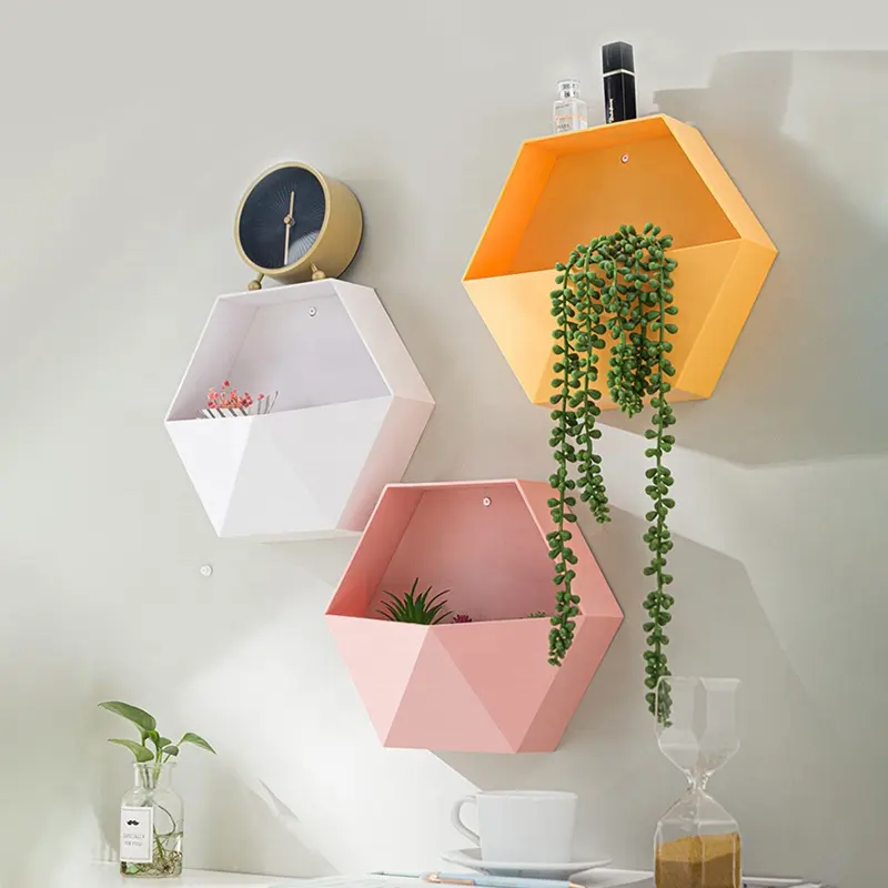 New  Ideas Plastic Hexagonal Hanging Shelf Modern Custom Colour Decore Sundry Storage Holders Crafts Flower Pots