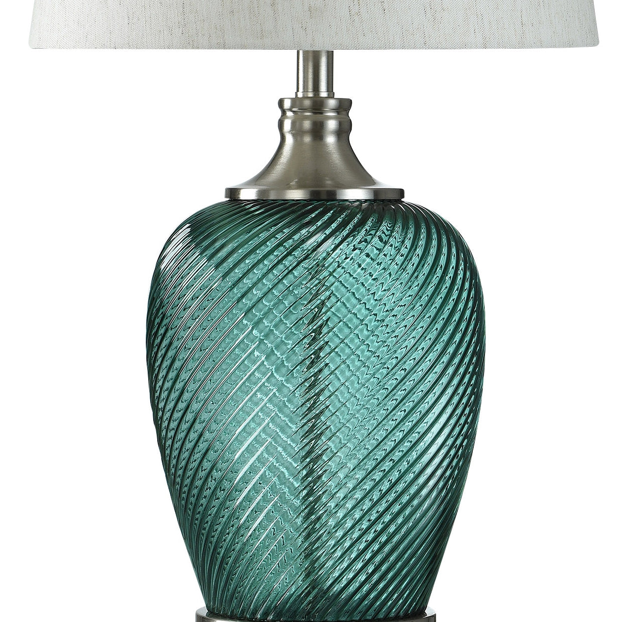 Elyse Oceans Depth Glass Table Lamp - Ribbed Swirl Tinted Glass Body - Brushed Steel Base and Lid