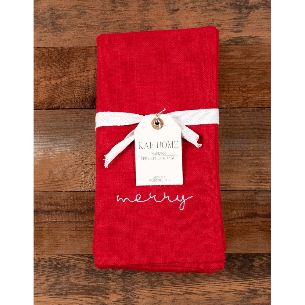 Napkins Holiday Red Embroidered Monaco   Merry (Set of 4)   20\