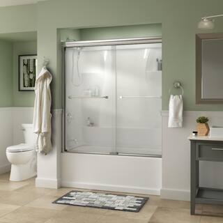 Delta Everly 60 in. x 58-18 in. Traditional Semi-Frameless Sliding Bathtub Door in Chrome and 14 in. (6mm) Frosted Glass SD3226965