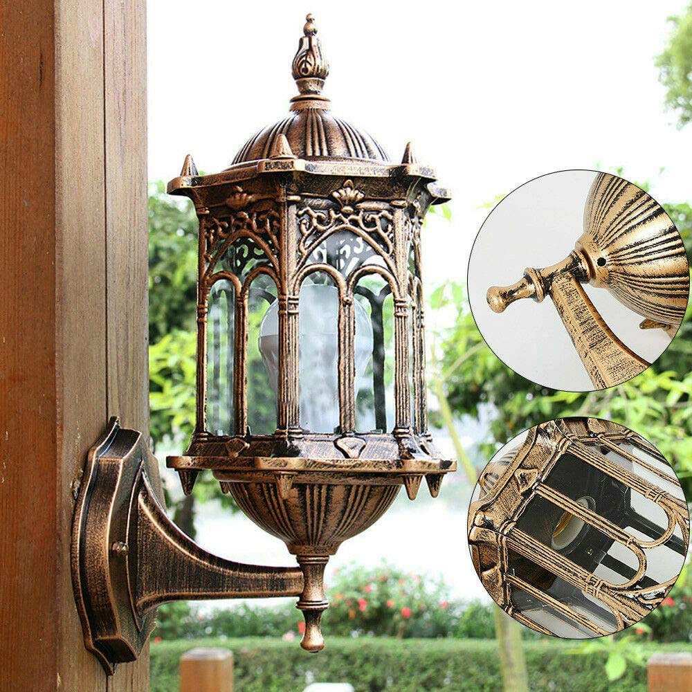 Outdoor Lamp LED Retro Exterior Wall Mount Light Fixture Shade Lantern Sconce Porch Light(Bronze)