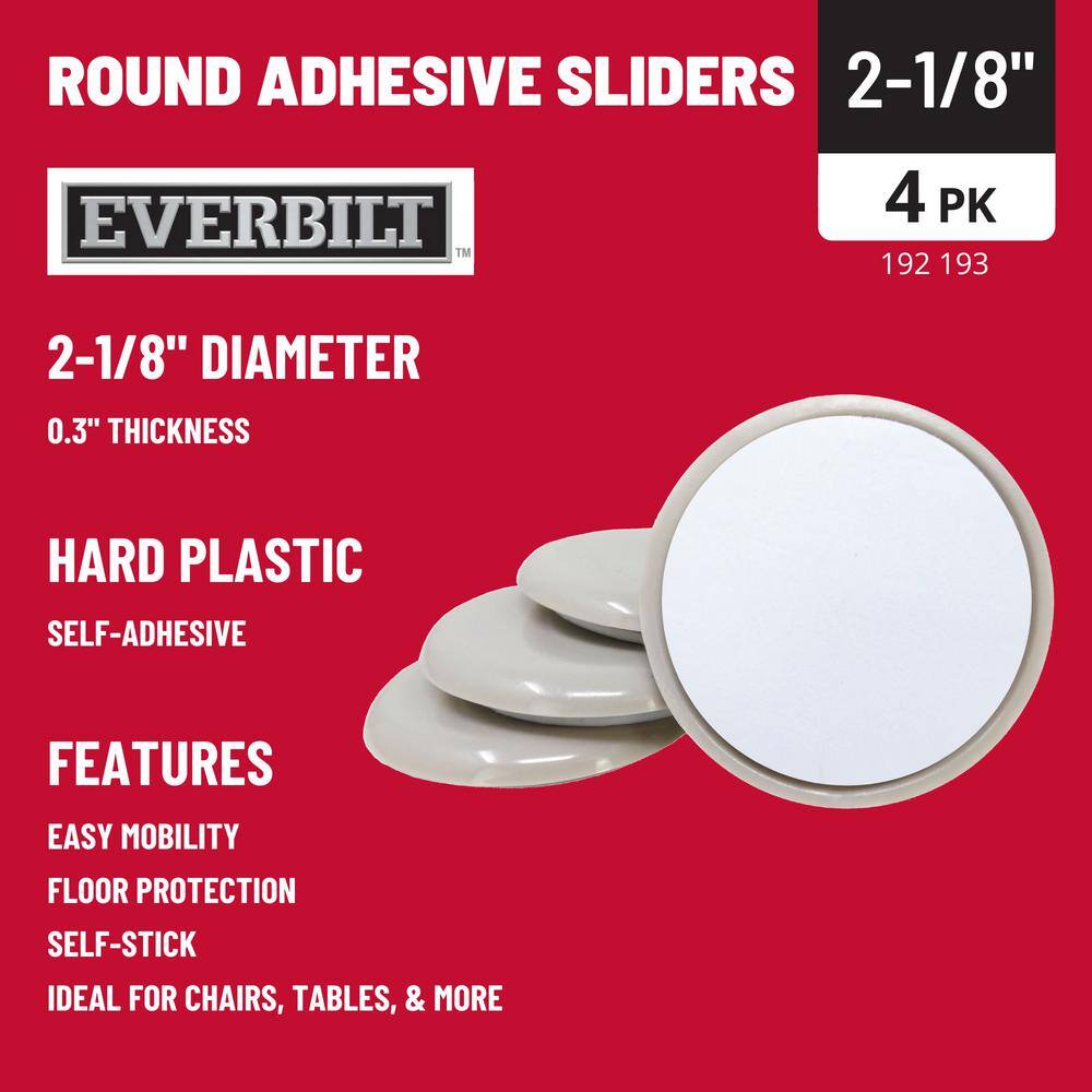 Everbilt 2-18 in. Beige Round Self-Adhesive Plastic Heavy Duty Furniture Slider Glides for Carpeted Floors (4-Pack) 4602444EB