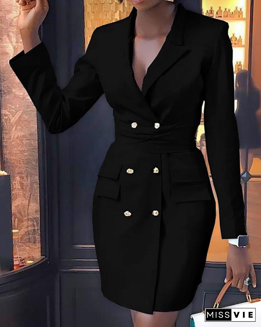 Double Breasted Long Sleeve Blazer Dress P11300