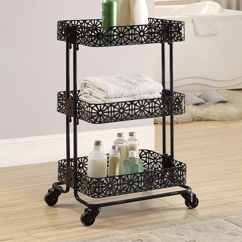 Linon Black 3-Tier Rolling Storage Cart