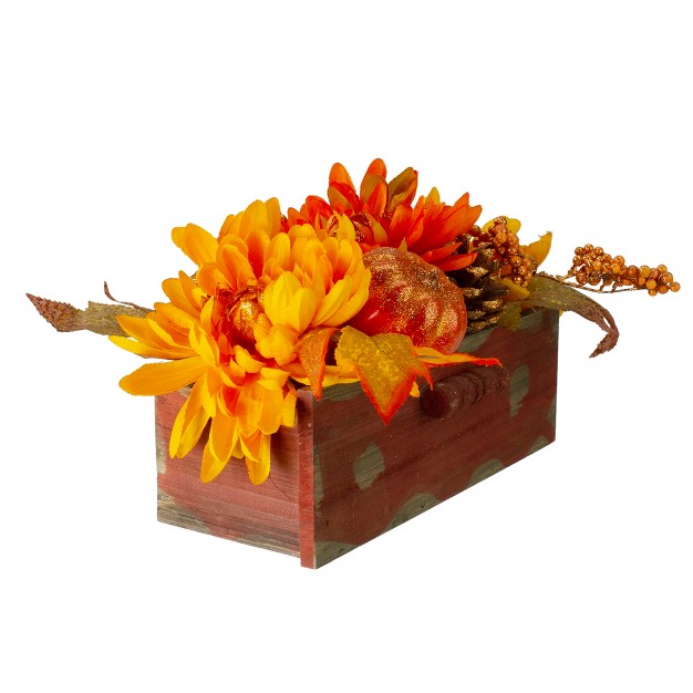 Autumn Harvest Maple Leaf And Berry Arrangement In Rustic Wooden Box Centerpiece