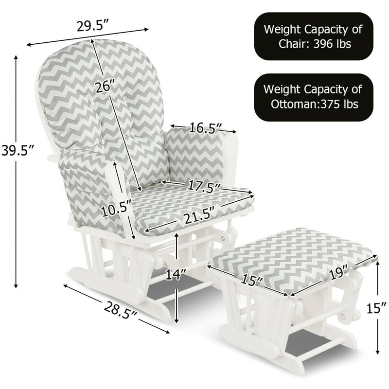 Wood Baby Glider Rocking Chair Nursery Chair with Gliding Ottoman & Storage Pocket