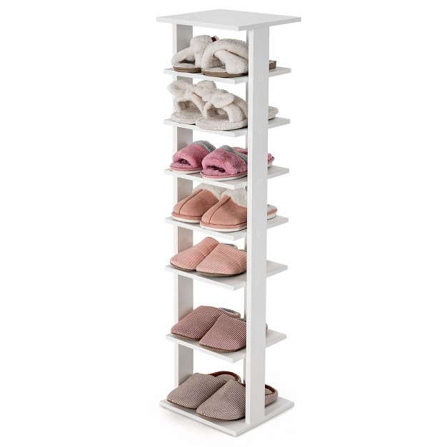 Tangkula 7 tier Wooden Shoe Rack Narrow Vertical Shoe Stand Storage Display Shelf White