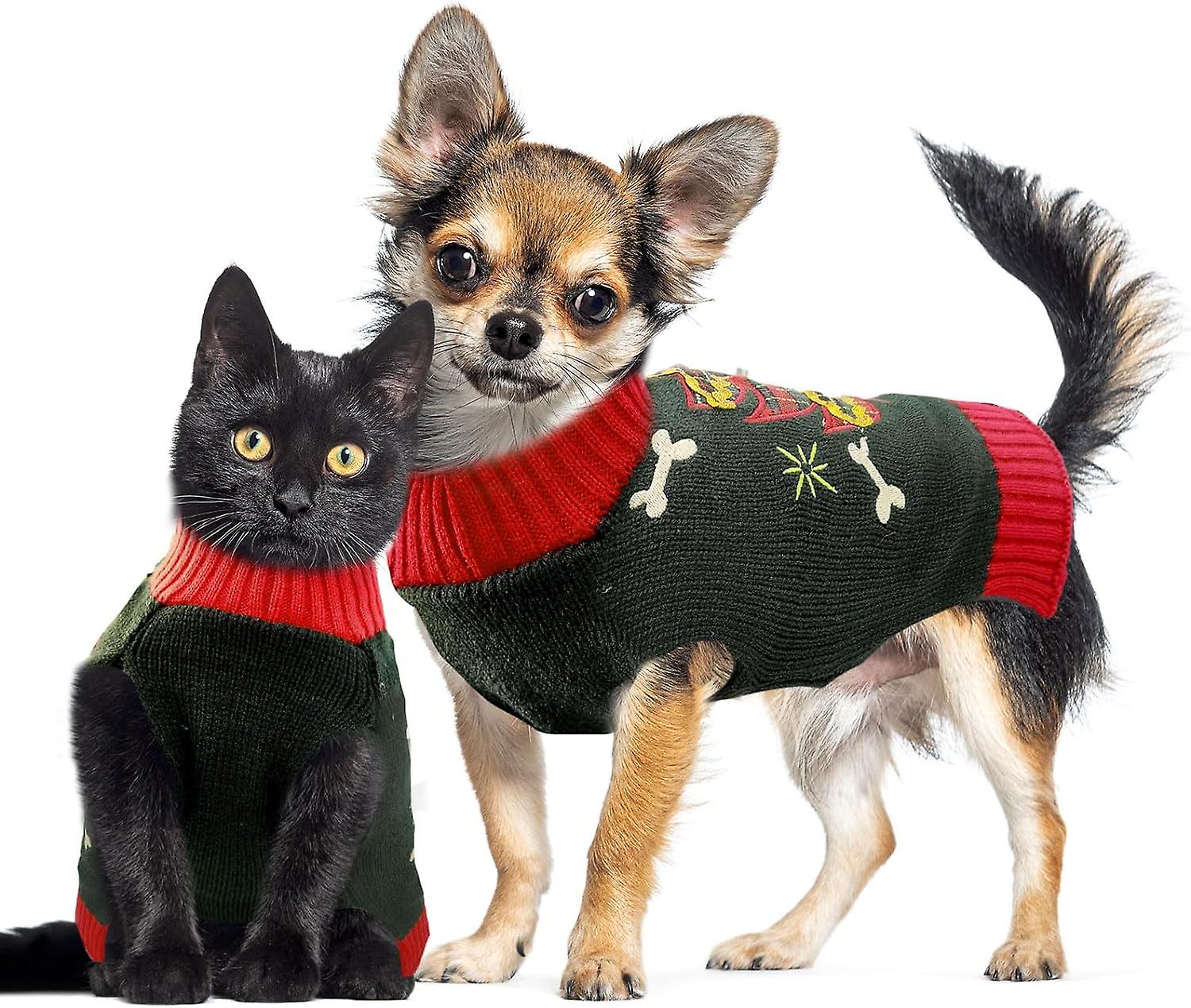 Christmas Dog Sweaters Xmas Pet Clothes Outfit Cute Green Christmas Tree Costume Puppy Cat Knitted Jumpers (xl，green Chirstmas Tree)