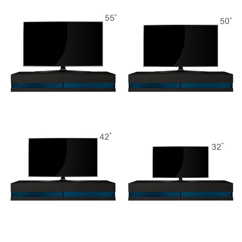 80'' High Gloss Wall Mount TV Cabinet Floating TV Stand with 2 Separate Storage RGB LED Entertainment Center