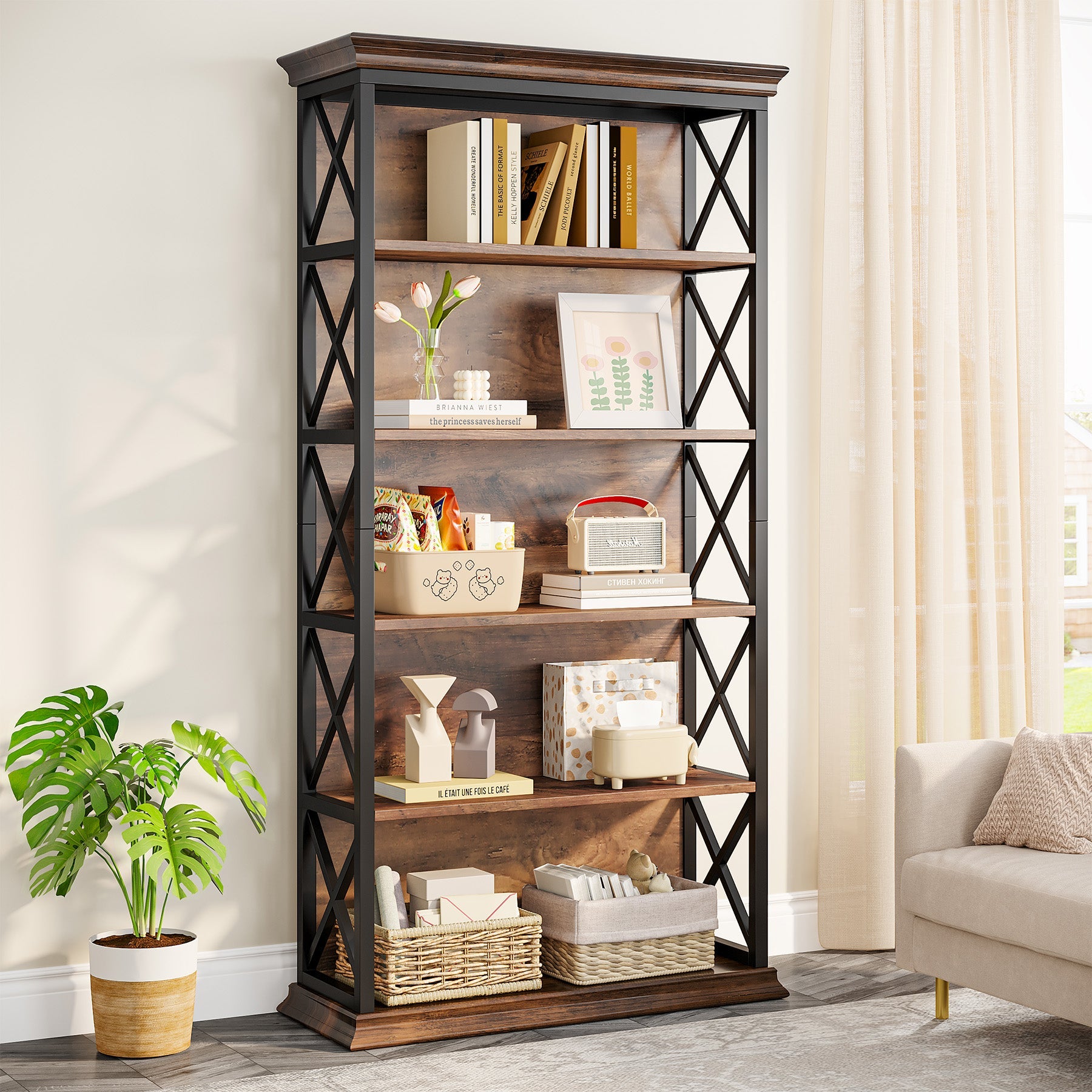 6-Tier Bookshelf, 70.87 Etagere Bookcase for Home Office