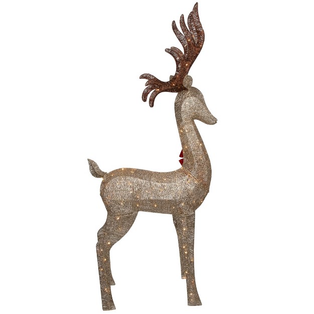 Led Lighted Champagne Deer With Red Bow Outdoor Christmas Decoration