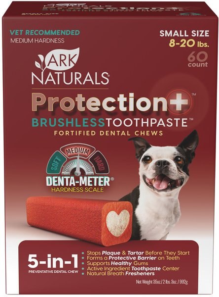 Ark Naturals Protection+ Brushless Toothpaste Small Dental Dog Treats， 60 count