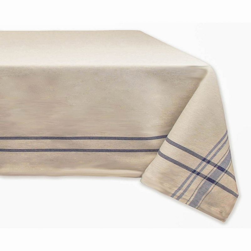 Neutral Taupe and Nautical Blue French Stripe Rectangular Tablecloth 60 x 104